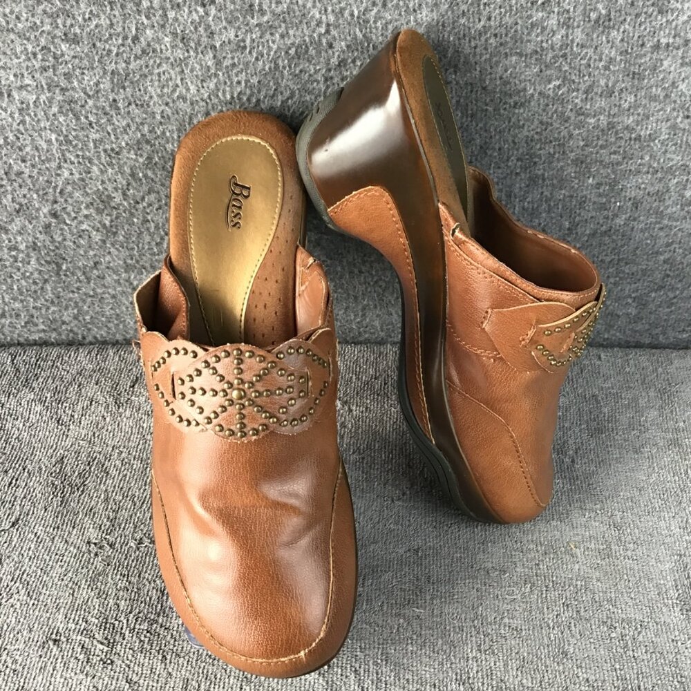 Bass Hayley Studded Slip On‎ Clogs Mules Brown Size 9M
